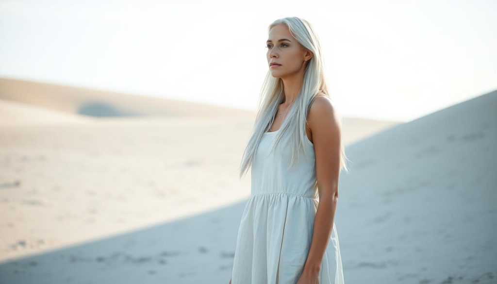 A pensive woman stands amidst a sparse, minimalist landscape. Soft natural light illuminates her serene expression as she contemplates the nuances of critical reception towards minimalist music. The scene evokes a sense of quiet introspection, with a muted color palette of grays, whites, and subtle blues reflecting the subdued, introspective nature of the subject. The woman's long, flowing white hair and simple cotton dress add to the meditative atmosphere, while the bare, angular background suggests the stark, reductive nature of minimalist composition. An air of thoughtful deliberation permeates the image, inviting the viewer to consider the complexities underlying the critical discourse surrounding this influential musical genre.